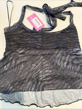 Sheer Black Metallic Zebra Halter Top - Brand: Edikted